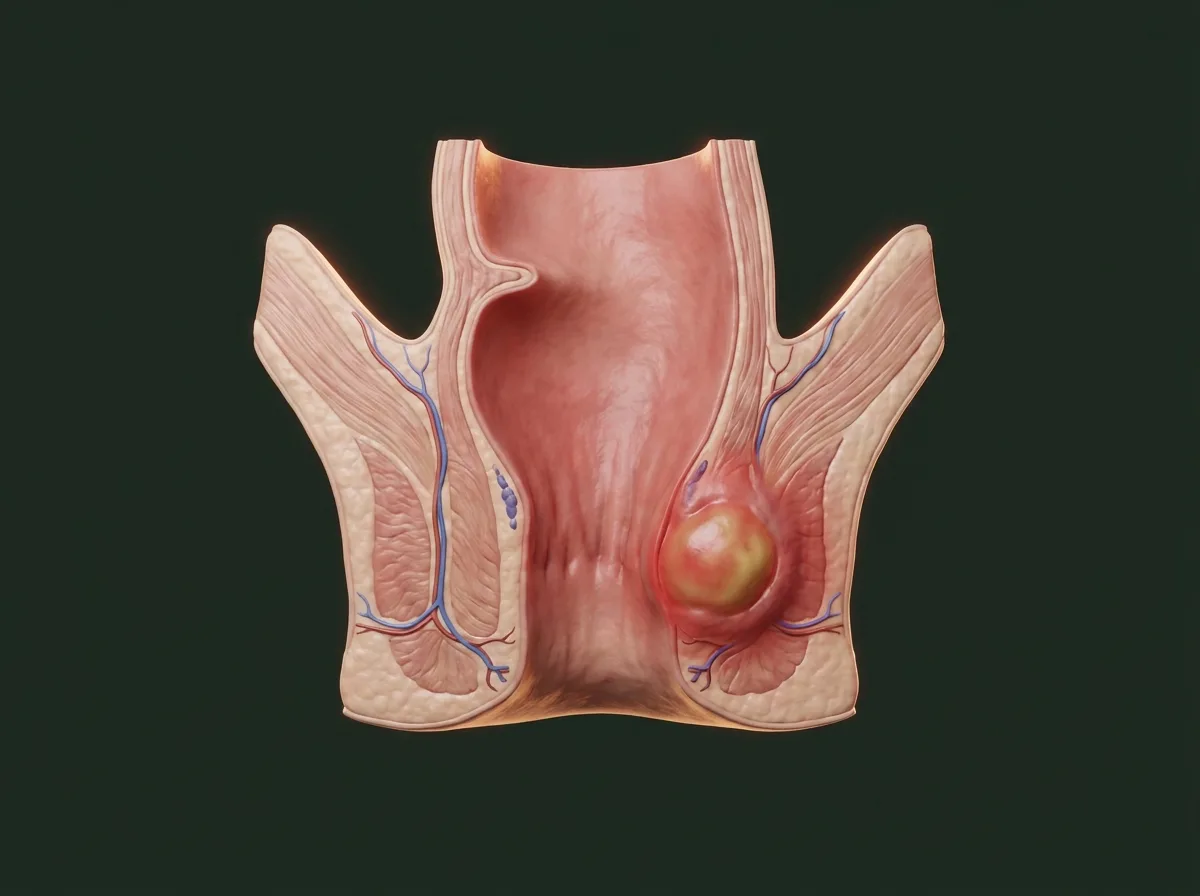 Ilustração anatômica — Abscesso anorretal