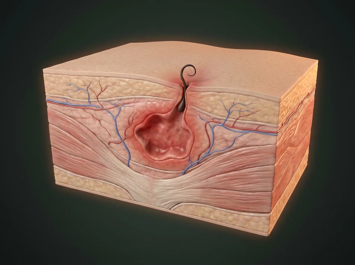 Ilustração anatômica — Cisto pilonidal