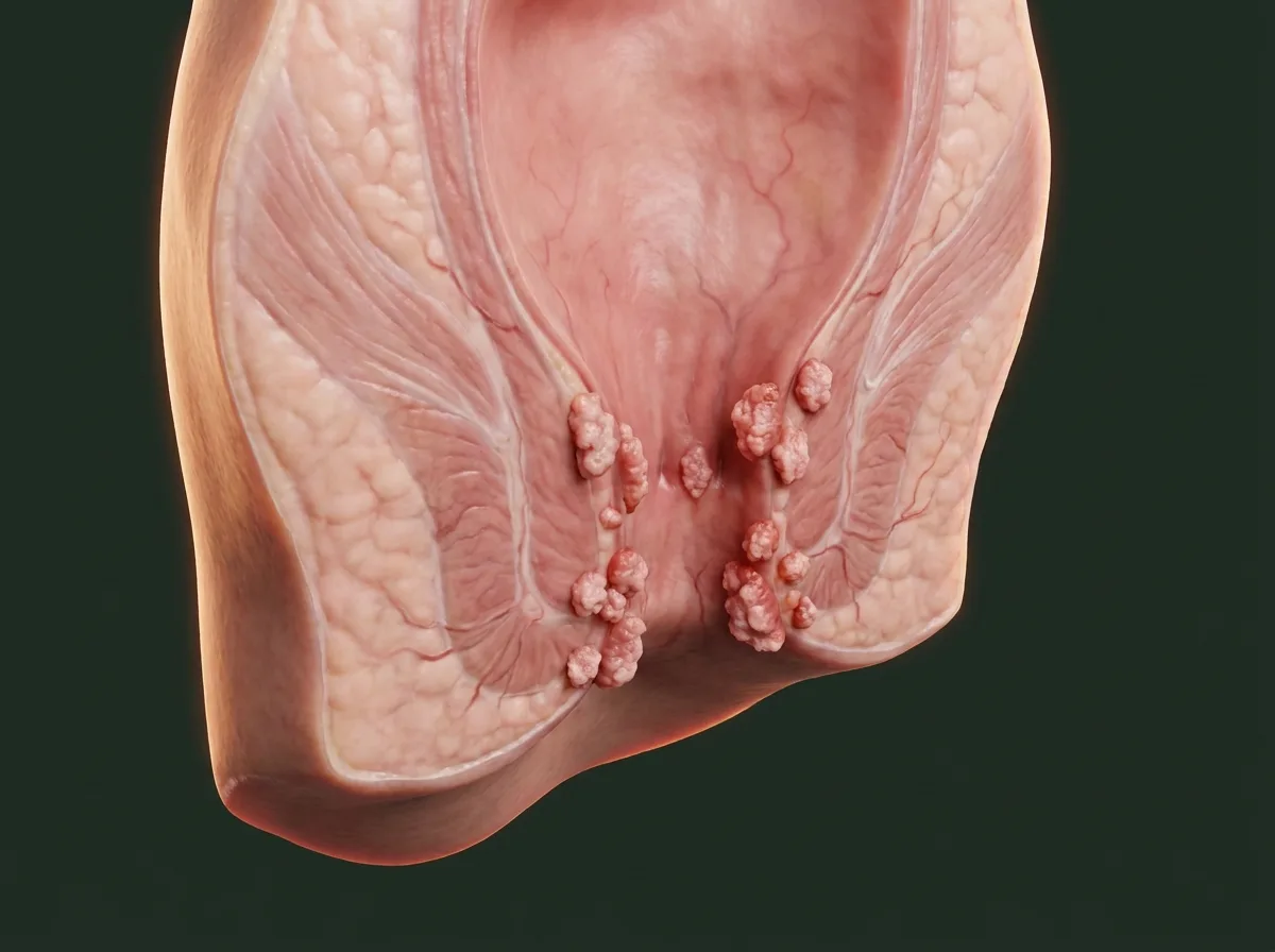 Ilustração anatômica — HPV perianal (condiloma)