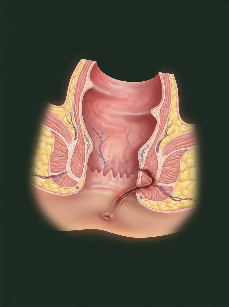 Ilustração anatômica — Fístula anal